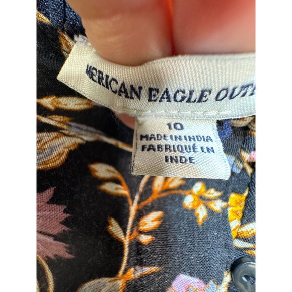 American Eagle Outfitters Womens Maxi Skirt Side Slit Sz 10 Floral Black Pleated - Picture 4 of 16